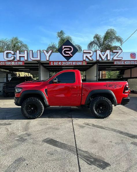 Someone Turned A Ram 1500 TRX Into The Shortest And Most Badass Single-Cab Truck Ever | Carscoops Ram Runner, Ram Trucks 1500, Trucks For Sell, Ram Trx, Single Cab Trucks, Truck Photos, Fixed Matches, Muscle Truck, Challenger Srt Hellcat