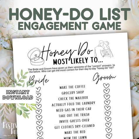 Printable Wedding Games, Couples Engagement Party, Engagement Party Games, Do List, Wedding Game, Honey Do, Honey Do List, Printable Game, Engagement Party Wedding