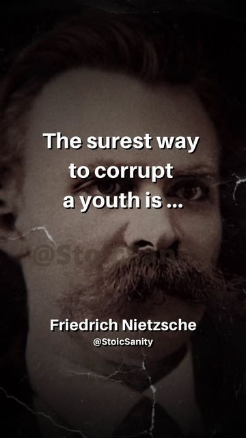 Stoic Sanity Quotes on Instagram: "“The surest way to corrupt a youth is to instruct him to hold in higher esteem those who think alike than those who think differently.” Friedrich Wilhelm Nietzsche, The Dawn, Sec. 297 This quote by the famous German philosopher Friedrich Nietzsche shows how dangerous it is to stop people from thinking creatively and independently. We live in a time when it’s getting harder and harder to keep an open mind and be fair when you hear different points of view. But i Sanity Quotes, Keep An Open Mind, Nietzsche Quotes, Points Of View, Quotes On Instagram, Friedrich Nietzsche, The Dawn, Point Of View, Philosophy