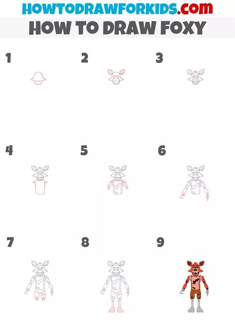 How To Draw Foxy Fnaf, How To Draw Fnaf Characters, Head Step By Step, Fnaf Party, Disney Drawing Tutorial, Useful Skills, Fnaf Foxy, Line Doodles, Easy Drawing Tutorial