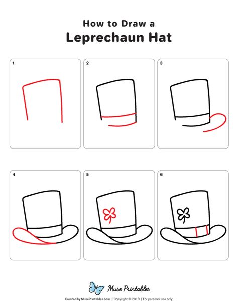 Learn how to draw a leprechaun hat step by step. Download a printable version of this tutorial at https://museprintables.com/download/how-to-draw/how-to-draw-a-leprechaun-hat/ How To Draw A Leprechaun Step By Step, How To Draw A Hat, Draw A Leprechaun, Virtual Games For Kids, Drawing Tutorial Step By Step, Hat Drawing, Character Design Tutorial, Leprechaun Hat, How To Draw Steps