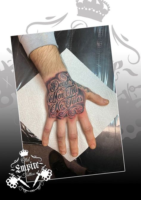 We loved doing this gangsta style script on our clients hand! The shading around it really makes it pop 😎 #scripttattoo #scripttattooo #handtattoo #handtattooing #handtattoos #oldempiretattoostudio Trap Hand Tattoos, Rapper Hand Tattoos, Gangsta Hand Tattoos, Chicano Gangster Tattoo Designs, Script Hand Tattoo, Gangsta Style Tattoo, Empire Tattoo, Half Sleeve Tattoos Drawings, Gangsta Tattoos