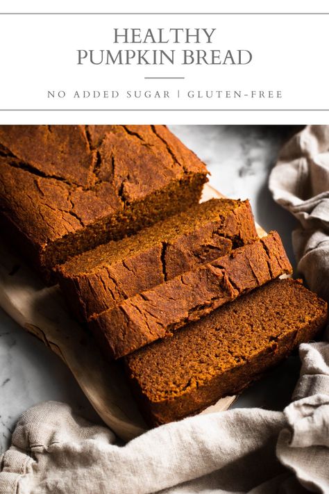 A healthy pumpkin bread recipe made gluten-free with no added sugar. This nutritious pumpkin bread is sweetened with dates and made with buckwheat flour. It's packed with fiber and makes for a delicious fall snack, breakfast or dessert. | Nourished by Caroline #fruitsweetened #noaddedsugar #healthyrecipes #healthydesserts #buckwheatrecipes #pumpkin #pumpkinrecipes #pumpkinbread #healthypumpkinbread #fallrecipes #glutenfree #glutenfreerecipes #glutenfreedessert #glutenfreepumpkinrecipes Healthy Pumpkin Bread Recipe, Sugar Free Bread, Pumpkin Bread Recipe Healthy, Gluten Free Pumpkin Recipes, Healthy Pumpkin Bread, Gluten Free Pumpkin Bread, Seasonal Baking, Buckwheat Recipes, Nice Cream Recipe