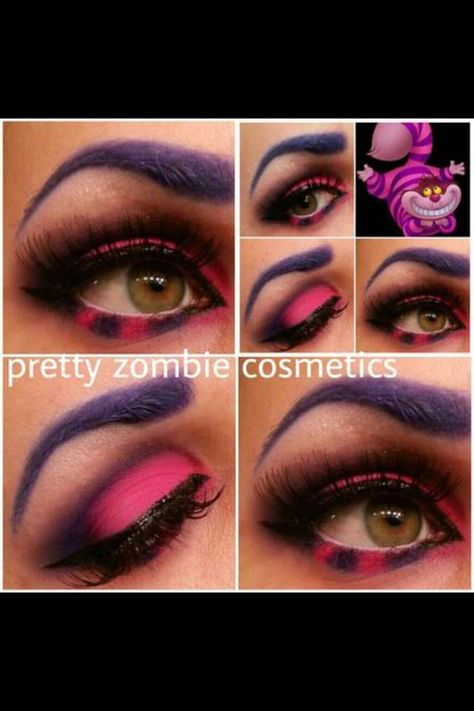 Cheshire Cat Eyes, Eye Makeup Indian, Eye Makeup Video, Pink Smokey Eye Makeup, Cheshire Cat Makeup, Indian Eye Makeup, Alice In Wonderland Makeup, Wonderland Makeup, Cheshire Cat Costume