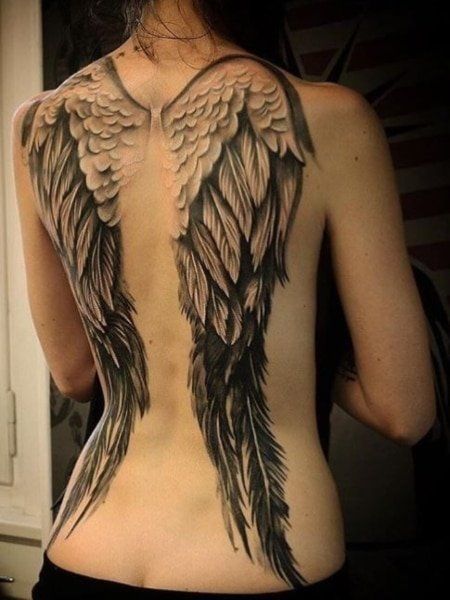 25 Coolest Back Tattoos for Women (2021)- The Trend Spotter Angle Wing Tattoos, Angel Wings Tattoo On Back, Angel Wing Tattoo, Wing Tattoos On Back, Alas Tattoo, Wing Tattoo Men, Cool Back Tattoos, Wing Tattoo Designs, Angel Wings Tattoo