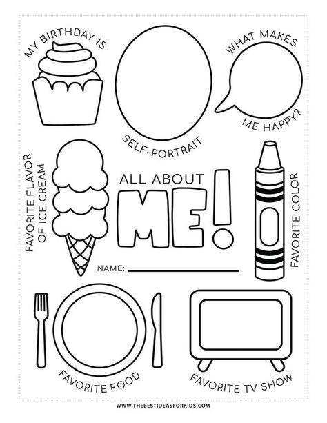 All About me free preschool worksheet Preschool Getting To Know You, School Theme Preschool Crafts, Getting To Know Me Preschool, All About Me Pre-k Activities, Preschool Get To Know You Sheet, All About Me Pre K Theme, About Me For Preschoolers, All About Me Questions Preschool, All About Me Back To School