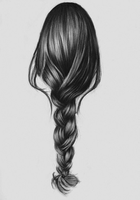 Realistic Hair Drawing, Charcoal Hair, Charcoal Artwork, How To Draw Braids, Higher Art, Back Drawing, Sketching Tips, Art Charcoal, Womens Hair