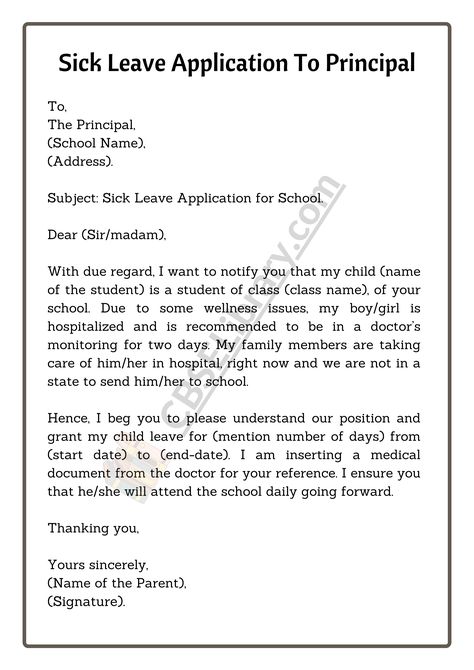 Sick Leave Application Format for School, College and Office | Tips, Format and Samples  - CBSE Library Application Format For School, Sick Leave Application For Work, Sick Leave Application For Office, Sick Leave Application For School, Leave Application For School, Excuse Letter For Being Sick Student, Leave Letter Format For School, Application For Sick Leave In English, School Leave Application