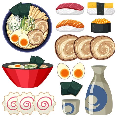 Japanese Food Vector, Ramen Infographic, Ramen Illustration, Naruto Ramen, Ramen Ingredients, Ramen Toppings, Japanese Food Illustration, Food Drawings, Diy Bowl