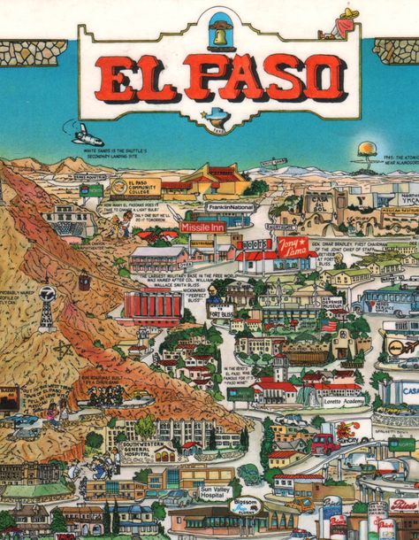 El Paso I used to live here! Roadtrip America, Illustrated Maps, Texas Places, Pictorial Maps, Texas Towns, Home Selling, Outdoors Tattoo, West Texas, Texas Travel