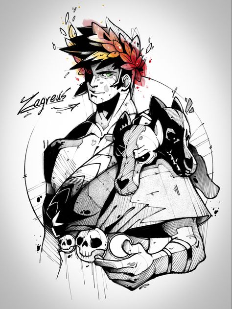 Zagreus Tattoo, Lines Sketching, Tattoo Lines, Ink Illustration, Anime Stickers, Doodle Art, Ipad, Doodles, Black And White