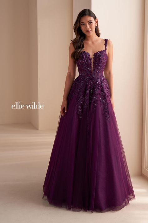 New Color! Dark Plum Prom Dress, Dark Purple Grad Dresses, Dark Purple Ball Gown, Purple Grad Dresses, Plum Prom Dress, Dark Purple Gown, Dark Purple Prom Dresses, Applique Prom Dress, Flowy Prom Dresses