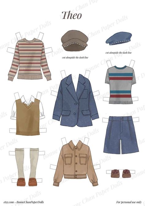 Meet Theo, Bonne Chan's friend with cute school boy style wardrobe. Diy Paper Doll, Style Tomboy, Paper Doll Costume, Fun Diy Projects, Barbie Paper Dolls, Paper Dolls Clothing, Paper Boy, Boys Uniforms, Paper Doll Template