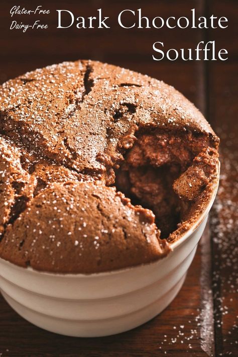 Dark Chocolate Souffle Recipe (Dairy-Free & Gluten-Free) Souffle Recipe, Pumpkin Souffle, Gluten Free Desserts Healthy, Dessert Treats, Souffle Recipes, Chocolate Souffle, Recipes Sweet, Gluten Free Desserts Recipes, Dessert Toppings