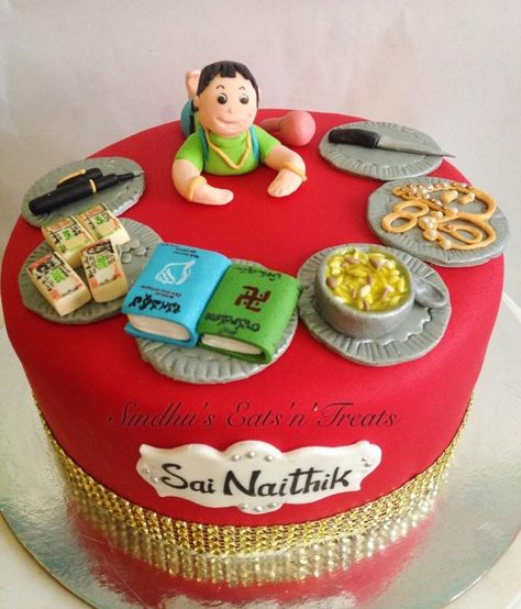 Traditional Telugu style Rice eating Cermony cake for baby boy Sreemantham Cake Ideas, Annaprasana Items, Annaprashan Cake Ideas, Rice Weaning Ceremony Decoration, Rice Ceremony Cake, Baby Annaprasana Ideas, Naming Ceremony Decoration, Baby Bump Cakes, Cradle Ceremony