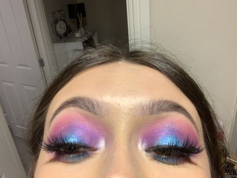 Pastel Pink And Purple Eyeshadow, Purple Pink Blue Eyeshadow, Purple And Pink Eyeshadow Looks, Blue And Pink Eyeshadow Looks, Purple And Blue Eyeshadow Looks, Pink And Blue Eyeshadow, Band Makeup, Colourful Eyeshadow, Purple Eyeshadow Looks