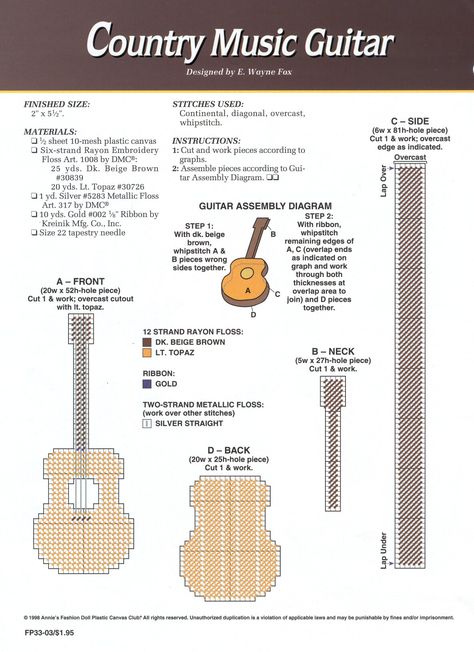 Plastic Canvas Guitar Pattern, Amigurumi Guitar, Crochet Instruments, Country Music Guitar, Doll Furniture Patterns, Guitar Patterns, Plastic Canvas Stitches, Diy Doll Miniatures, Leather Bag Pattern