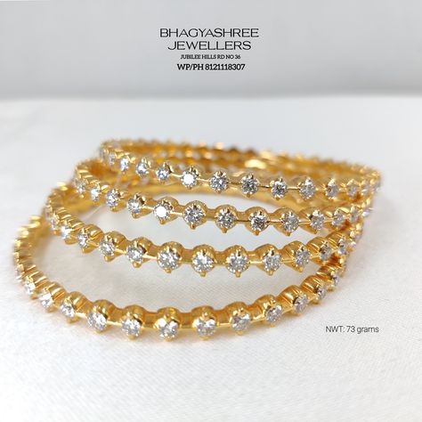 Presenting Daily wear close setting Diamond bangles studded with NATURAL DIAMONDS with EF-VVS IGI CERTIFIED. Visit us for the best diamond set's. Highest Grading diamonds, most competitive price. for more designs video call no. 8121118307 from 11am to 8pm for variety. #bhagyashreejewelers #bsjgold #diamondbangles #diamondbanglesdesign #DiamondJewellery #bridaljewellery #bridaljewelleryset #weddingjewellery #weddingjewelleryset #weddingjewellerytrends #weddingjewellerycollection Broad Diamond Bangles, Close Setting Diamond Bangles, Diamond Bangles Close Setting, Traditional Diamond Bangle With Stone Work, Gold Diamond Bangle With Stone Work, Gold Diamond Bangle For Festivals, Diamond Bangles, Wedding Jewellery Collection, Bangles Jewelry Designs