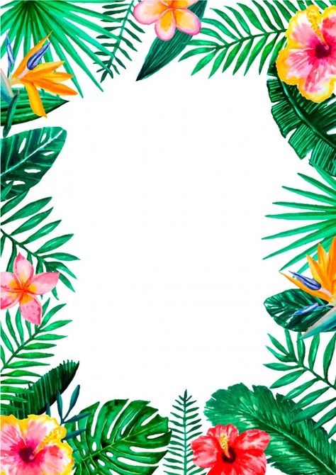 Watercolor tropical floral border frame ... | Premium Vector #Freepik #vector #frame #watercolor #floral #flower Tropical Frame Border, Gold Wedding Stationery, Tropical Frames, Frame Watercolor, Border Templates, Colorful Wedding Flowers, Hand Painted Frames, Motif Art Deco, Vector Frame