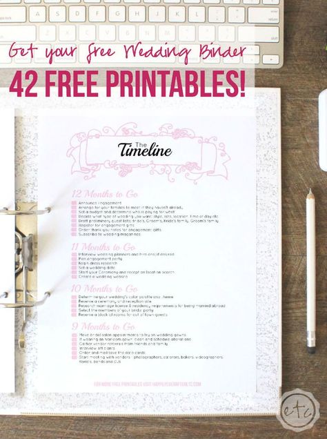 How to Put Together Your Perfect (FREE) Wedding Binder (+ 42 Free Wedding Printables!) Wedding Binder Printables, Wedding Planning Binder Diy, Wedding Planning Calendar, Diy Wedding Binder, Wedding Planning Printables, Wedding Planning Binder, Wedding Planner Binder, Diy Wedding Planning, Wedding Binder