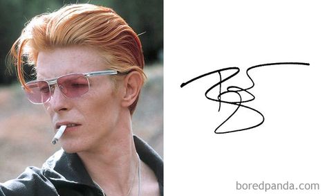 THE MOST INTERESTING CELEBRITY AUTOGRAPHS Famous Signatures, Famous Autographs, Celebrity Autographs, David Bowie Art, Bowie Art, Handwriting Analysis, John Hancock, Vincent Price, Toni Braxton