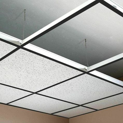 Turkish Apartment, Bulkhead Design, Draw A Room, Black Drop Ceiling, Suspended Ceiling Tiles, Drop Ceiling Grid, Grid Ceiling, Fluorescent Light Fixture, Office Ceiling