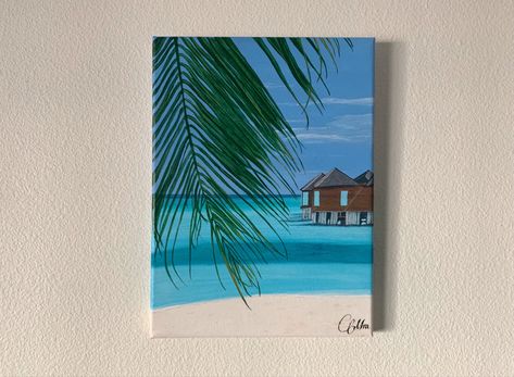 Maldives Drawing, Acrylic Painting Canvas Inspiration, Beach Acrylic Painting, Japanese Ink Painting, Sky Art Painting, Small Canvas Paintings, Disney Art Drawings, Simple Canvas Paintings, Easy Canvas Art