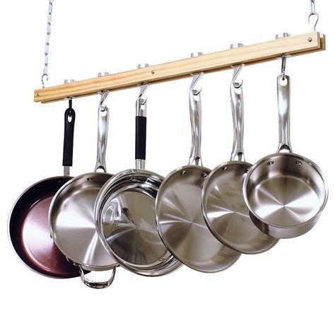 Amazon.com: Cooks Standard Ceiling Mount Wooden Pot Rack, Single Bar: Kitchen Pot Racks: Kitchen & Dining Pot Rack Kitchen, Pan Hanger, Cookware Organization, Wooden Pot, Pan Storage, Pan Organization, Bar Ceilings, Pot Rack Hanging, Pan Rack