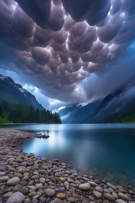 I grew up in Washington (State) | Mammatus Storm Clouds forming over Ross Lake on the Skagit River. | Facebook Mammatus Clouds, Eye Of The Storm, Washington Usa, Cascade Mountains, Have Inspiration, North Cascades, Storm Clouds, Natural Phenomena, Washington State