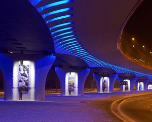 Philips Color Kinetics - Overpass of the Roundabout of the Victims of Katyn, Krakow, Poland Underpass Design, Bridge Lighting, Under Bridge, Corridor Lighting, Facade Lighting, Royal Castles, Urban Lighting, Krakow Poland, Road Design