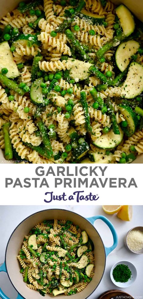 Garlicky Pasta Primavera stars fresh veggies plus your pasta of choice tossed in a light, lemony sauce. Keep it as is or add in your favorite protein for a family-friendly dinner recipe! #justatasterecipes Pasta Primavera Sauce, Spaghetti Primavera, Primavera Recipe, Pasta Primavera Recipe, Spring Recipes Dinner, Asparagus Seasoning, Spring Recipe, Pasta Primavera, Pasta Dinner Recipes