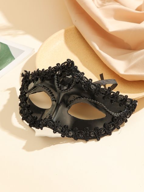 Negro  Collar  Poliéster Liso  Embellished   Disfraces y Accesorios Black Maskerade Mask, Antifaz Aesthetic, Masquerade Dress And Mask, Masquerade Mask Ideas, Black Mask Masquerade, Masquerade Mask Aesthetic, Masquerade Masks Black, Elegant Masquerade Mask, Masquerade Aesthetic