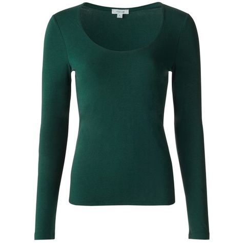 Flattering Long Sleeve Shirt Outfits, Dark Green Shirt, Dark Green Top, Long Sleeve Jersey Shirt, Fashion Airport, Long Sleeve Layering, Green Long Sleeve Shirt, Green Long Sleeve Top, Scoop Neck Tee