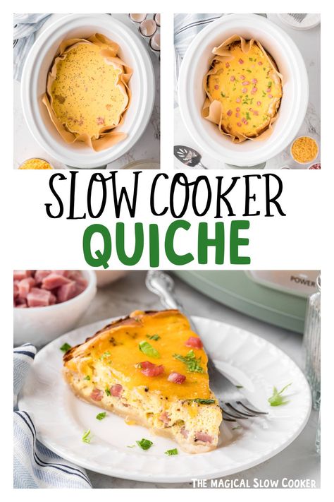 Slow Cooker Quiche Crock Pot Quiche, Crockpot Egg Recipes, Slow Cooker Quiche, Crockpot Quiche, Crockpot Baking, Breakfast Crockpot, Slow Cooker Breakfast Casserole, Breakfast Quiche Recipes, Slow Cooker Breakfast