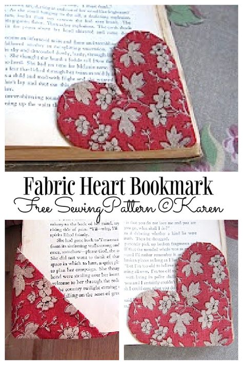 Fabric Corner Heart Bookmarks Free Sewing Patterns | Fabric Art DIY How To Make A Fabric Corner Bookmark, Fabric Corner Bookmark Pattern, Fabric Heart Bookmark, Fabric Book Markers Diy, Sewing Ideas Easy Fabric Scraps, Fabric Bookmarks Diy How To Make, Corner Bookmark Pattern Free, Easy Valentine Sewing Projects, Valentine's Sewing Projects