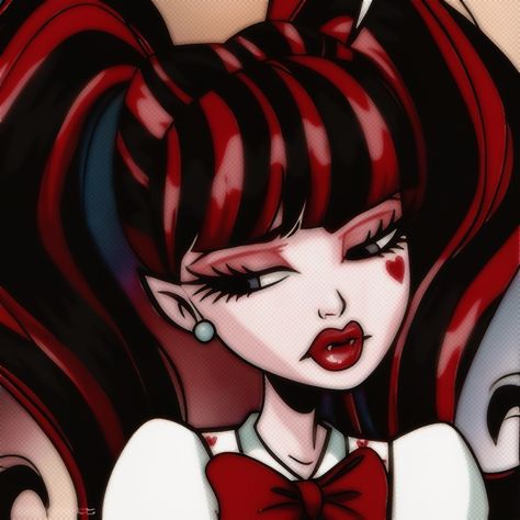 #monsterhigh #draculaura Red And Black Hair Pfp Cartoon, Arte Monster High, Monster High Pictures, Moster High, Amy Brown, Love Monster, Monster High Art, Monster High Characters, Red Icons:)