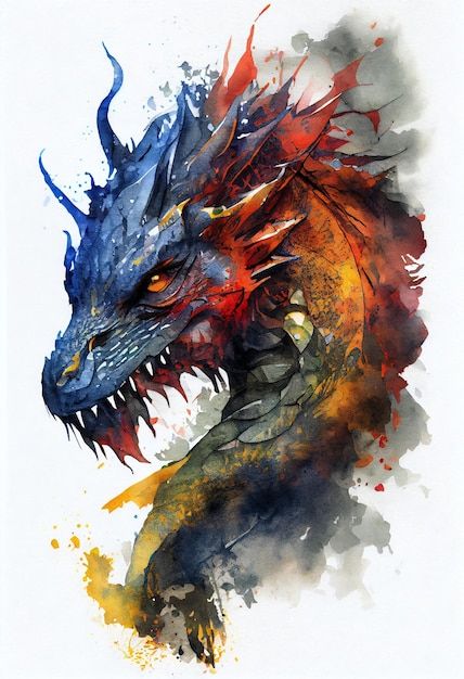 A watercolor painting of a dragon with a... | Premium Photo #Freepik #photo #dragon #dragons #chinese-dragon #dragon-vector Chinese Dragon Watercolor Paintings, Dragon Watercolor Painting, Chinese Dragon Painting, Dragon Paintings, Dragons Chinese, Fictional Creatures, Dragon Watercolor, Dragon Vector, Chinese Dragon Art