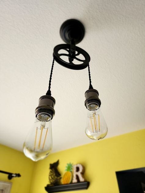 Conduit Lighting, Pulley Pendant Light, Metal Farmhouse, Edison Bulbs, Lamp Socket, Edison Bulb, Live Light, Ceiling Light Fixtures, Kitchen Lighting