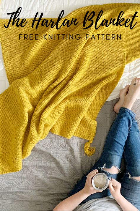 The Harlan Blanket-Free Knitting Pattern — Meghan Makes Do Simple Knitted Blanket, Knitted Lap Blankets Free Pattern, Blanket Knitting Patterns Free, Knitted Throw Patterns, Knit Blanket Pattern, Knitting 101, Knitting Patterns Free Blanket, Enjoy The Process, Knitted Afghans