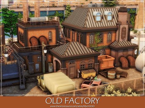 MychQQQ's Old Factory Sims 4 Factory, Factory Exterior, Sims 4 Loft, The Sims 4 Lots, Sims Medieval, Sims 4 House Building, Harbor House, Tumblr Sims 4, Sims 4 House Design