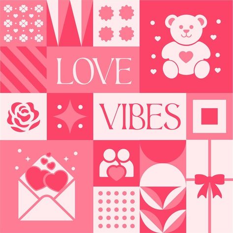 Valentine love vibes seamless pattern in... | Premium Vector #Freepik #vector Valentine Logo, January Design, Love Vibes, Valentine Love, Love Days, Design Collection, Scandinavian Style, Seamless Pattern, Premium Vector