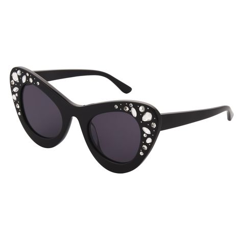 PRICES MAY VARY. Trendy Sunglasses for Women: These cateye sunglasses for women feature smoke gray lenses in a modern black frame studded with jewels for an extra pop of style Scratch & Impact Resistant: Our fashion sunglasses for women feature scratch- and impact-resistant polycarbonate lenses designed to withstand minor dings and drops UVA-UVB Protection: These cute sunglasses provide 100% UVA-UVB lens protection from the sun's harmful rays Lightweight & Durable: Made from lightweight plastic Trendy Sunglasses For Women, Betsey Johnson Sunglasses, Fierce Women, Gray Lenses, Cateye Sunglasses, Cute Sunglasses, Popular Handbags, Black Crown, Trendy Sunglasses