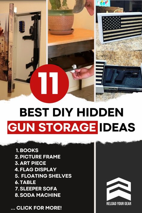 best hidden gun storage ideas Diy Hidden Wall Storage, Picture Hidden Storage, Hidden Compartments In Walls, Secret Compartment Furniture Diy, Lock Boxes Ideas, Hidden Compartments Diy Secret Storage, Hidden Storage Ideas For Small Spaces, Diy Safe, Diy Hiding Places