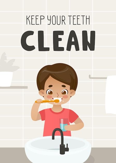 Vector dental hygiene poster for kids ba... | Premium Vector #Freepik #vector #baby-tooth #brushing-teeth #kids-teeth #baby-teeth Hygiene Poster, Kids Banner, Dental Posters, Tooth Brushing, Kids Teeth, Tiny Steps, Dental Kids, Brush My Teeth, Christmas Tree Art