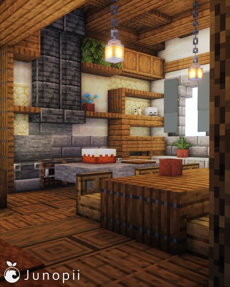 Minecraft Deepslate Roofed Medieval House with a warm and cozy interior. Mc Kitchen Design, Medieval House Layout, Interior Castle Minecraft, Minecraft Medieval Window, Minecraft Witch Hut Interior, Minecraft Restaurant Ideas Interior, Minecraft Builds Interior, Minecraft Medieval Kitchen, Minecraft Interior Wall Designs