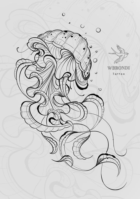 Fine Line Jellyfish Tattoo, Floral Jellyfish Tattoo, Sea Creatures Sketch, Anemone Tattoo, Tattoo Artist Business Cards, Sea Life Tattoos, Tattoo Jellyfish, Abstract Art Tattoo, Artsy Tattoos