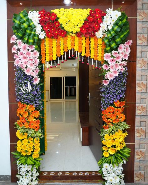 house warming ceremony decoration #housewarmingdecor #homedecor #homedecoration #flowerdecorations #flowerdecoration #eventplanner #doordecor #doordecoration House Warming Ceremony Decoration, Traditional Wedding Mandap, Door Flower Decoration, Engagement Stage Decoration, Engagement Stage, Decorations Engagement, House Warming Ceremony, Creative Wall Painting, Ganpati Decoration Design