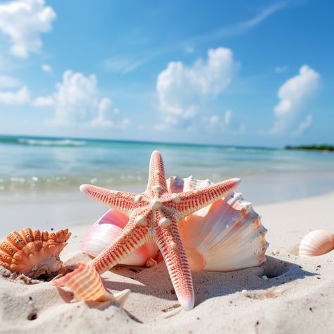 Kerang Dan Bintang Laut Di Pemandangan Laut Pantai Dilukis Dengan Angka#pikbest##Photo Seascape Paintings, Paint By Number, Starfish