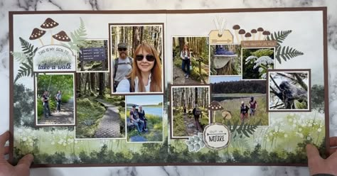 Hiking Layouts Scrapbooking Ideas, Smoky Mountain Scrapbook Layouts, Ctmh Wander Scrapbook Layouts, Mushroom Scrapbook Ideas, Scrapbook Layouts Multiple Pictures Double Page, Outdoor Scrapbook Layouts, Hiking Scrapbook Layouts, Scrapbook Layouts Multiple Pictures, Africa Scrapbook