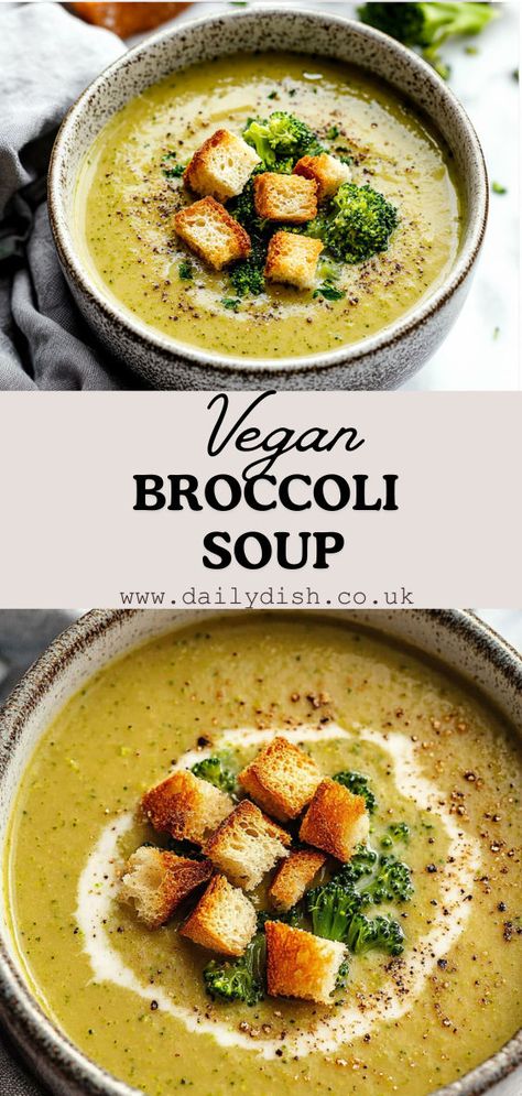 Creamy Vegan Broccoli Soup Creamy Broccoli Soup Clean Food Crush, Vegan Creamy Broccoli Soup, Vegan Green Soup, Vegan Cream Of Broccoli Soup, Vegan Soup For Colds, Vegan Broccoli Soup Recipes, Vegan Cheddar Broccoli Soup, Cream Of Broccoli Soup Recipe Healthy, Paleo Broccoli Soup